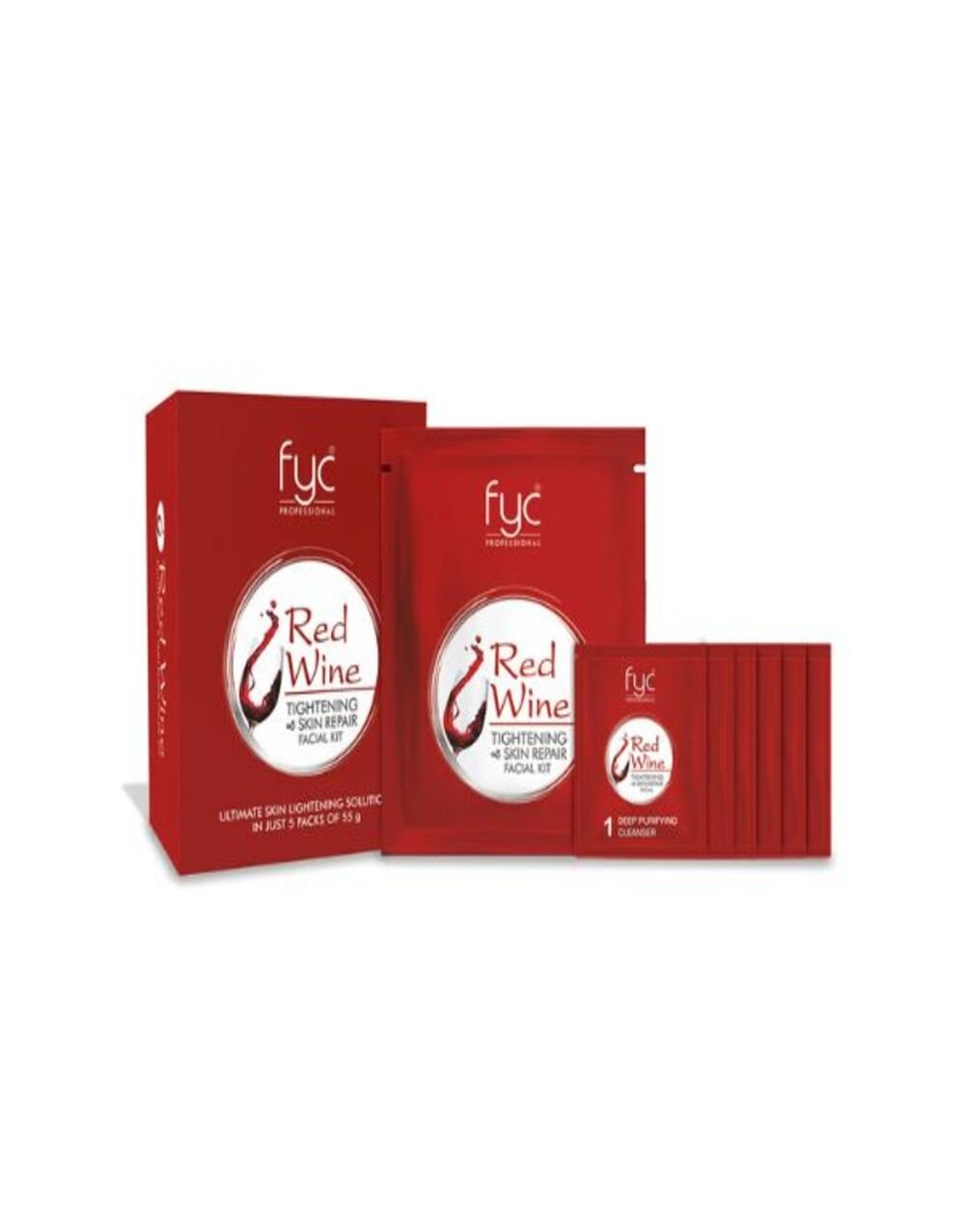 White Sugar Beauty World (5) (1) FYC Red-Wine Facial Pouch - Tightening & Skin Repair Kit (5X55g Pack)