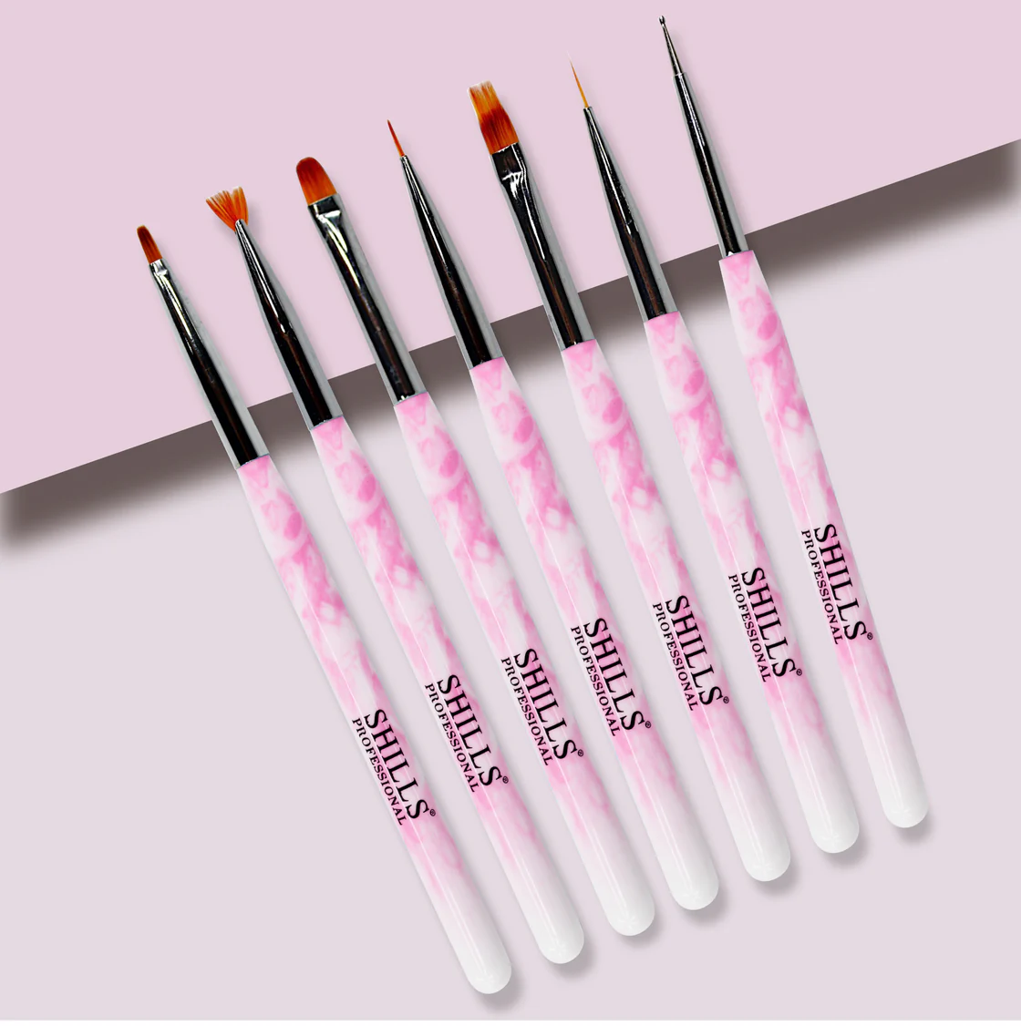 Nail Art Brush Set 7 Pcs Pink new Shills Professional Nail Art Brush Set - 7pcs