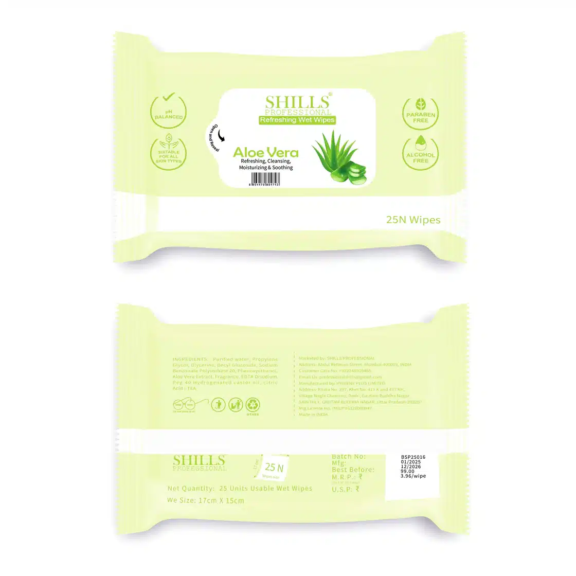 Shills professional wet wipes new Shills Professional Makeup Remover Wet Wipes Aloe-vera - 25Pcs