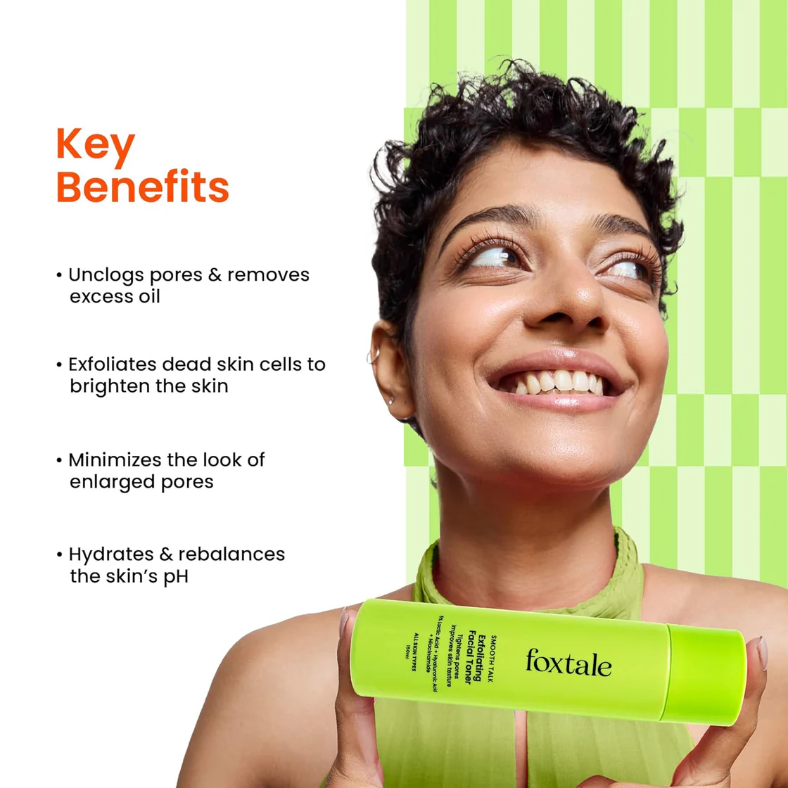 Foxtale Exfoliating Face Toner- Foxtale Exfoliating Toner with 5% Latic Acid & Niacinamide - 150ml