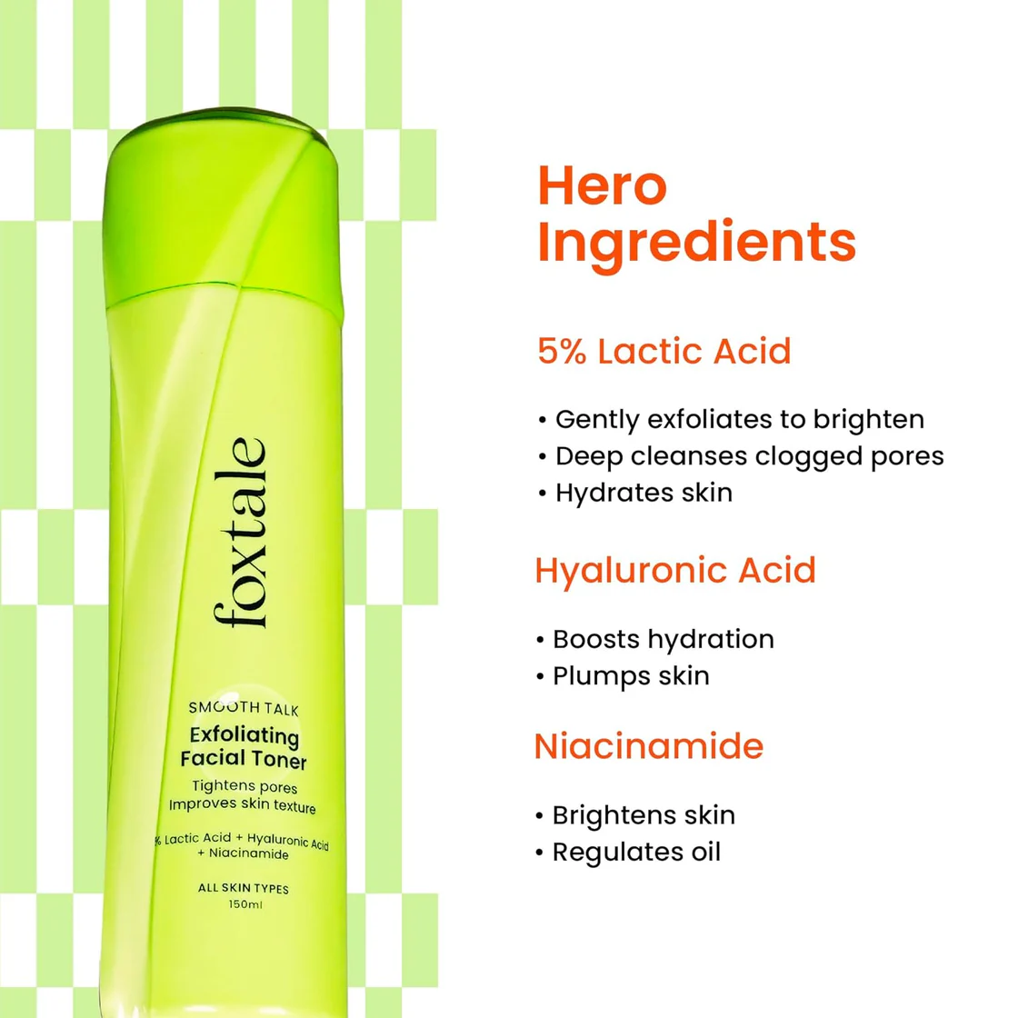 Foxtale Exfoliating Face Toner 150ml Foxtale Exfoliating Toner with 5% Latic Acid & Niacinamide - 150ml