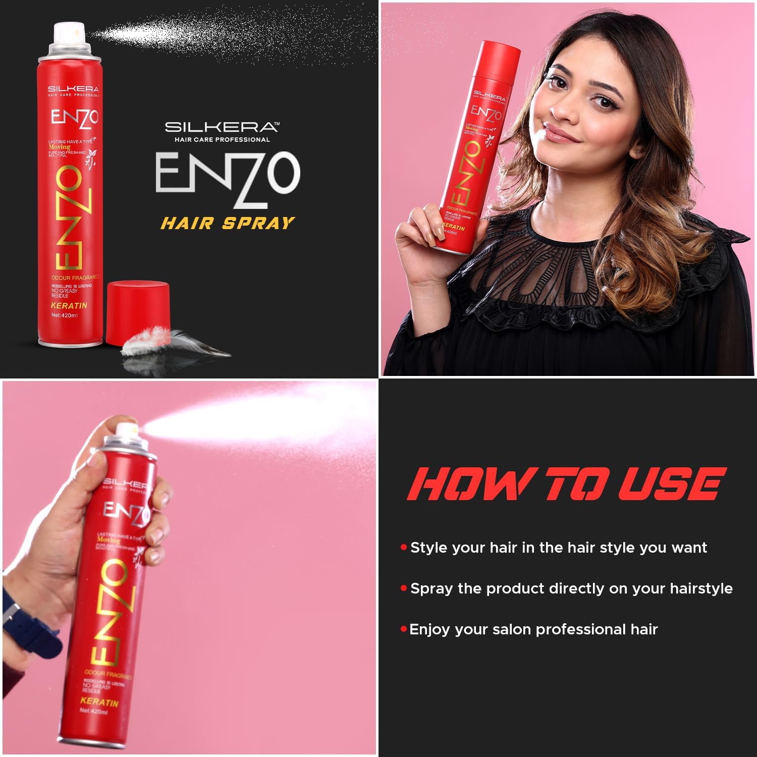 SILKERA Enzo Extra Strong Hair Spray use SILKERA Enzo Extra Strong Hair Spray - 420ml