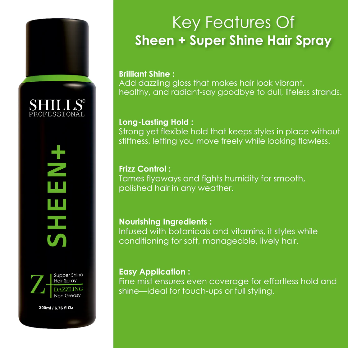 Shills Professional Sheen+ super shine hair spray 200ml shine Shills Professional Sheen+ Super Shine Hair Spray - 200ml