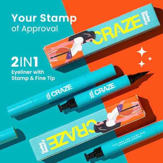 Swiss Beauty Craze 2-N 1 Eyeliner With Stamp Duo gel Swiss Beauty Craze 2-N 1 Gel Semi-Matte Eyeliner With Stamp & Fine Tip