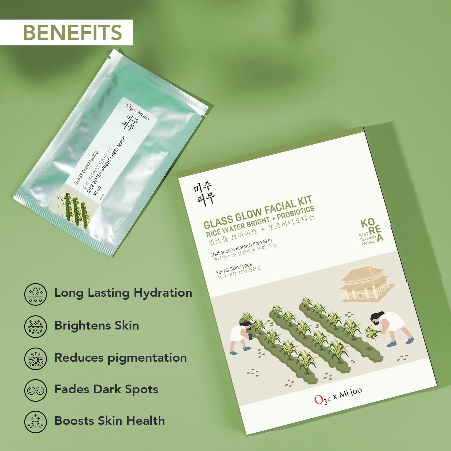 O3+ Mijoo Korea Glass Glow Facial Kit with Rice Water & Probiotics 3